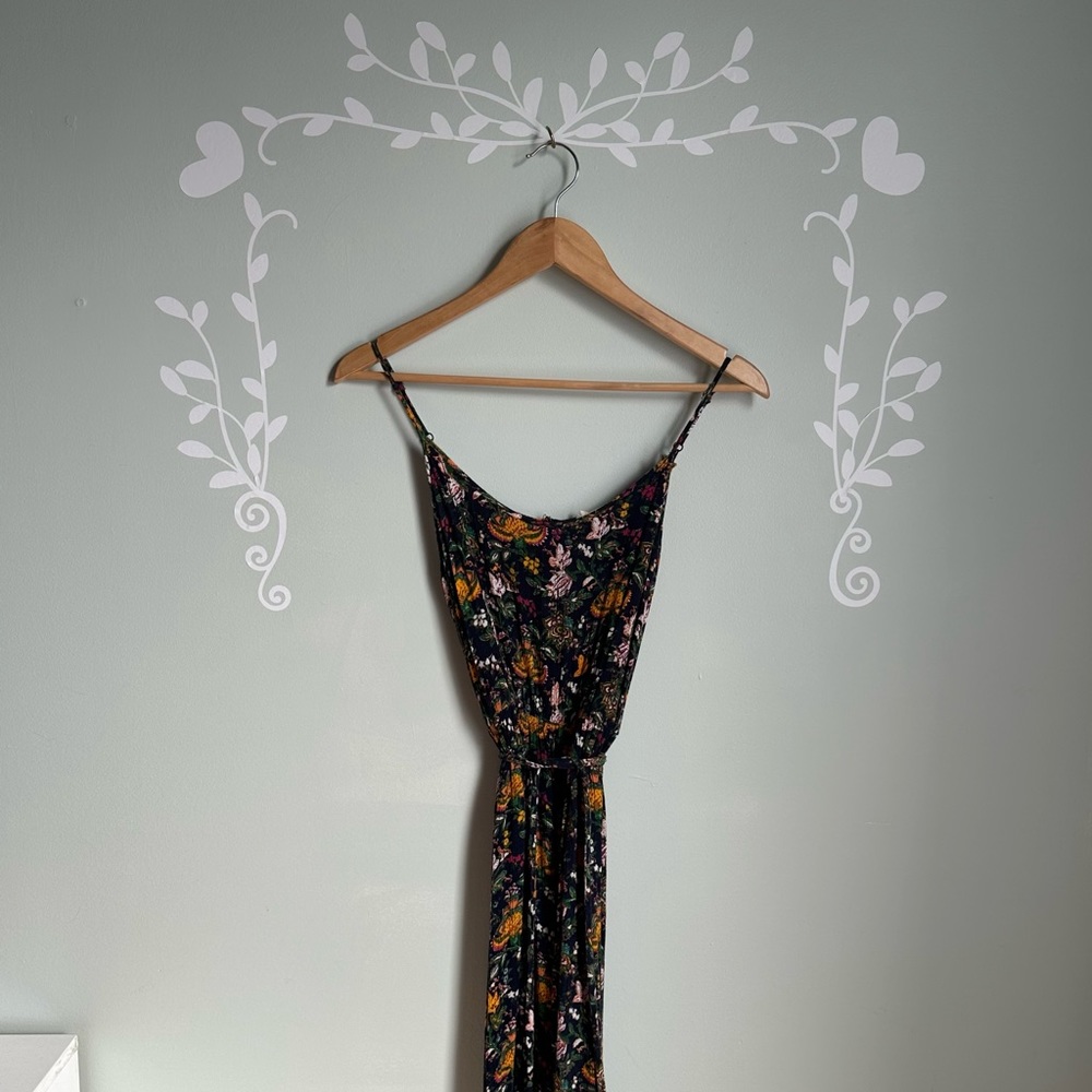Dark Flower Print Elodie Spaghetti Straps Jumpsuit In Size Small